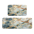 White Cyan Gold Marble Kitchen Rugs Microfiber Floor Mats Cushioned Carpet Runner Rug for Laundry Bathroom Living Room, 2 Piece Set 17"X 47" + 17"X 30" - color: White Cyan Gold Marble