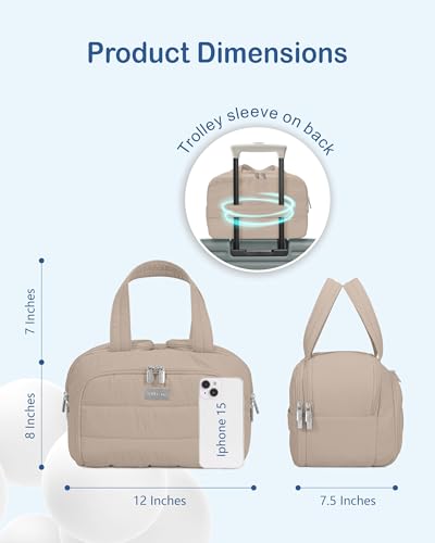 TOPDesign Travel Toiletry Bag for Women, Puffer Large Toiletry Bag, Lightweight Cosmetic Makeup Organizer with Handle for Traveling, Accessories, Essentials, Toiletries (Camel) - color: Camel
