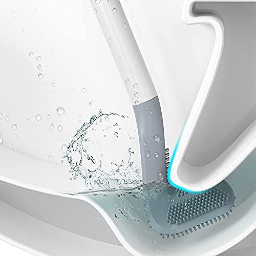 Toilet Brush, Long Handle Golf Toilet Brush with Holder 360° Deep Cleaning Flexible Silicone Toilet Cleaner Brush Wall Mounted for Bathroom (Blue) - color: Blue