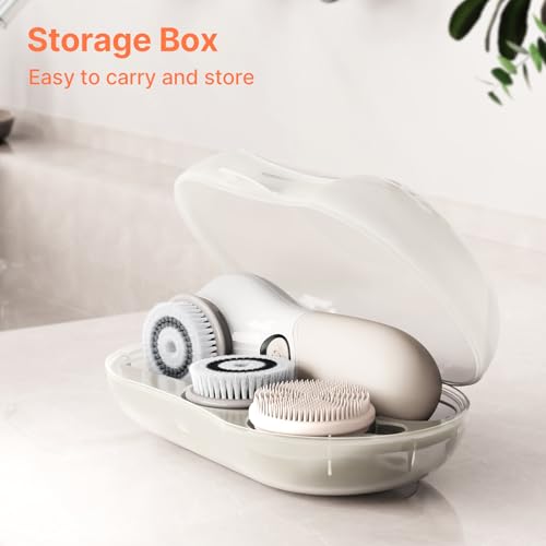 Face Scrubber with 3 Brush Heads & 2 Speeds - Deep Cleaning, Exfoliating, and Massaging for All Skin Types - Facial Cleansing Brush Includes Silicone Head, Travel Case & Free-Plastic Packaging - color: Grey