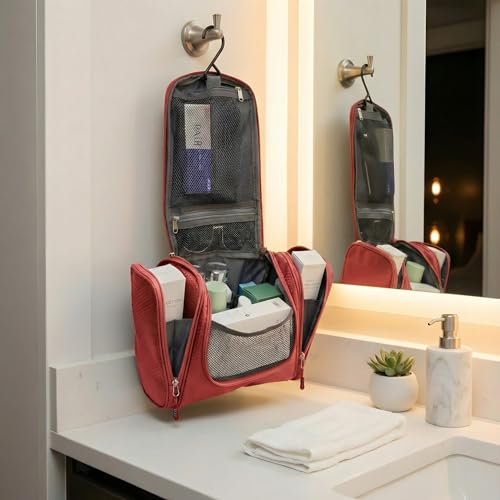 Bago Travel Toiletry Bag for Women and Men - Large Waterproof Hanging Large Toiletry Bag for Bathroom and Travel Bag for Toiletries Organizer - Makeup Bag (Red) - color: Red, size: Large