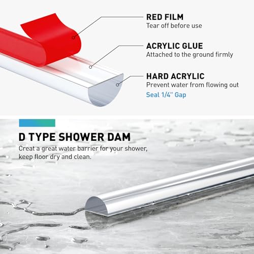 Shower Dam, 2 PCS 1/2" X 1/4" (WxH) Shower Threshold Water Dam,36In Clear Acrylic Shower Bottom Seal Stop Shower Leaks and Create a Water Barrier - size: 1/2 X1/4" (WxH)