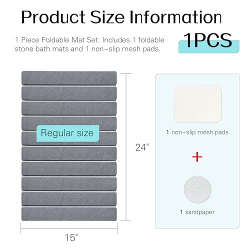 Cuckan Foldable Stone Bath Mats for Bathroom Super Absorbent Diatomaceous Earth Bath Mat Quick Dry Bath Rug Drying Mats with Non Slip Shower Rug Tub Shower Mat - color: Dark Gray, size: Rug 15x24" + 14x18" Non-slip Mat