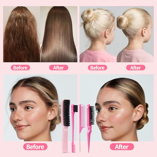 Slick Back Hair Brush for Smooth Flyaways, Frizz, Sleek Ponytail, Buns and Edge Baby Hair | Slickback Brushes Hair Comb, Edge Brush, Teasing Brush Styling Accessories for Girls, Kids, Women & Men