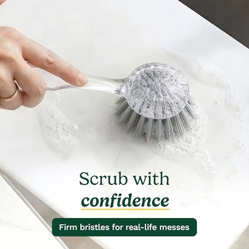 Cuisinart Dish Brush with Handle, 2 Pack, Firm Bristles | Multi-purpose dish scrubber for plates, pots, and pans, deep cleaning removes grease, safe for nonstick, round head - color: Round- Light Gray