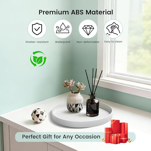1 Pack 9" Bathroom and Vanity Tray, ABS Bathroom Counter Organizer, Coffee Table Decor for Perfume, Candles, Keys &More. Kitchen Countertop Organizer, Decorative Tray Soap Holder, White - color: White, size: 9"