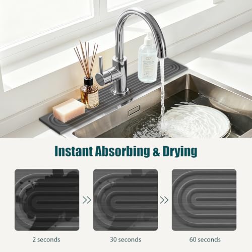 2 PCS Diatomite Stone Faucet Mat for Kitchen Sink, Dark Grey, Quick Drying Water Absorbing Pad, Sink Splash Guard & Protector for Kitchen and Bathroom Counter (Gray-Long) - color: Gray-Long