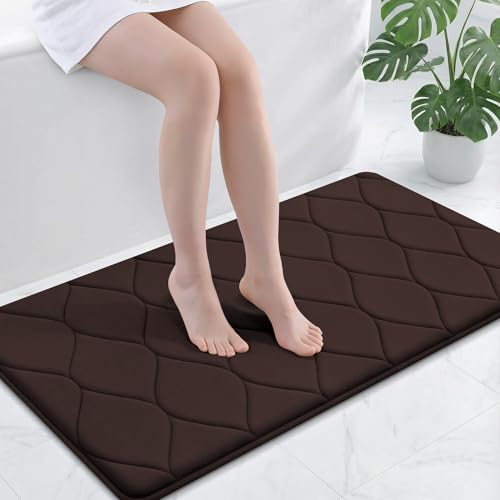 Smiry Memory Foam Bath Mat 44''x24'', Ultra Soft Non-Slip Bathroom Rug, Plush Water Absorbent Quick Dry and Machine Washable Floor Mat for Shower, Tub & Home Decor, Brown - color: Brown, size: 44''x24''