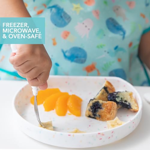 Bumkins Toddler and Baby Suction Plate, Silicone Grip Dish for Babies and Kids, Baby Led Weaning, Children Feeding Supplies, Non Skid Sticky Bottom, Platinum Silicone, 6 Months Up, Vanilla Sprinkles - color: B6 Vanilla Sprinkle-GP
