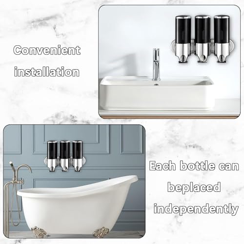 No-Drill 3 Pack 500ml Wall Mounted Soap Dispenser for Bathroom and Kitchen, Shampoo and Conditioner Dispenser Drill Free with Adhesive(Round-Black) - color: Black-1