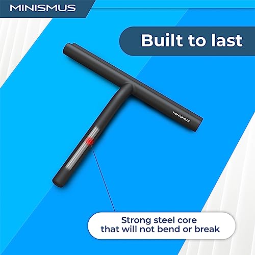Minismus Shower Squeegee with Magnetic Hook - Silicone Window Wiper with Adhesive Wall Mounted Hanger - Shower Squeegee for Glass Doors - Rubber Squeegee - Shower Glass Cleaner (8.25 inches, Black) - color: Black