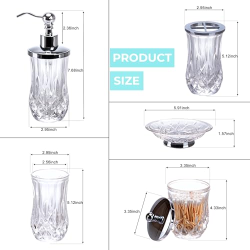 Bathroom Accessories Set,5 Pcs Clear Glass Bathroom Accessory Set,Complete Lotion Soap Dispenser,Toothbrush Holder,Soap Dish,Tumbler & Jar,Modern Bathroom Decor Sets Gift,Round - style: Round(Clear)