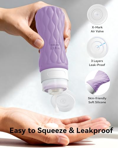 Silicone Travel Bottles for Toiletries 8 Pack Travel Size Toiletries 3.4 oz 1.7 oz, Leakproof Squeeze Travel Size Containers Refillable Cosmetic Jars Set for Shampoo, Conditioner, Creams - color: Sweet Ripple-3.4oz/1.7oz