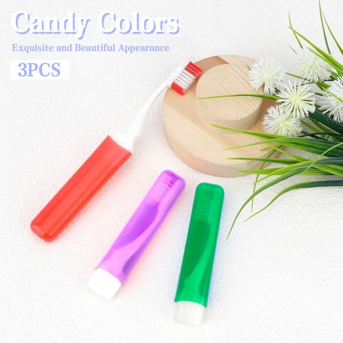 Travel Toothbrush 3Pcs Travel Toothbrush Set Mini Toothbrushes Soft Portable Toothbrushes Travels with Tooth Brush Cover Small Folding Toothbrush Individually Wrapped for Camping Home,Red,Green,Purple - color: Red+green+purple, size: 1 Count (Pack of 3)