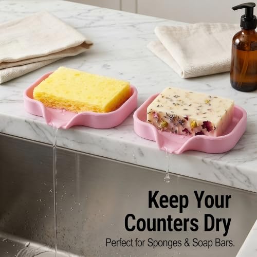 Zulay Kitchen Small Silicone Sponge Holder (4.9x3.3”) – Space-Saving Sink Organizer Tray for Sponge, Soap, Brush & More – Compact Non-Slip Dish for Kitchen & Bathroom (Pink) - color: Pink (Small), size: Small (4.9x3.3)