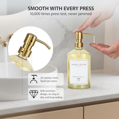 Dish Soap Dispenser for Kitchen, Glass Kitchen Soap Dispenser Set with Stainless Steel Pump, Modern Farmhouse Bathroom Decor & Accessories (Yellow Bottle/Gold Pump) - color: Yellow Bottle + Gold Pump