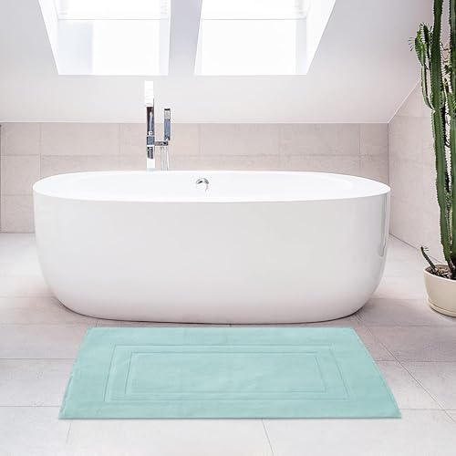 Feather & Stitch 2 Piece Towel Like Bath Mats (30x21 Inch) 100% Cotton Terry Bath Mats, Bathroom Shower Floor Mats [NOT A Bathroom Rug], Soft Absorbent Washable Mats - Sea Foam - color: Sea Foam