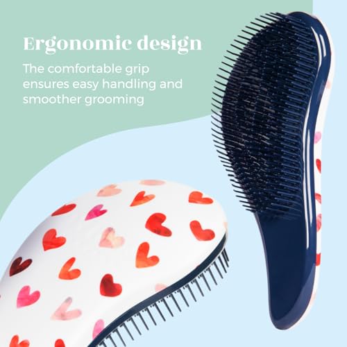 Crave Naturals Glide Thru Hair Brush - Detangler Brush for Curly, Straight, Wet or Dry Hair - Gentle Detangling Brusheses for Adults, Kids, Toddlers - Hair Accessories for Women, 7.5"x3" - Pink Hearts - color: Hearts, size: 1 Pack (Regular)