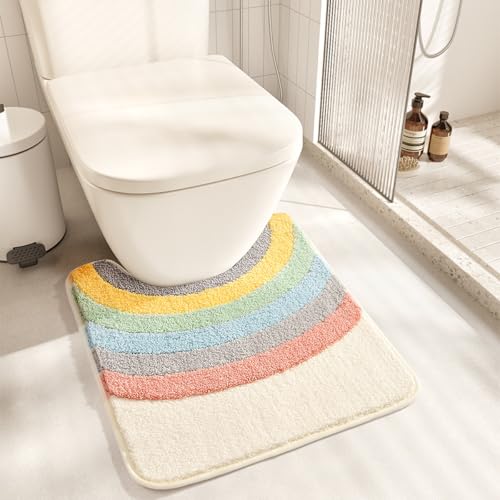 Cute Toilet Rug U Shaped, Microfiber Bathroom Toilet Rugs Non Slip Bath Mat Toliet Rug Machine Washable Absorbent Bathroom Rugs 20 x 22 Inches, Rainbow - color: Rainbow