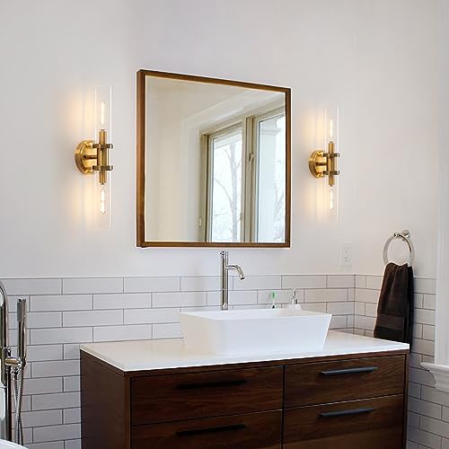 KUZZULL Wall Sconces Set of Two Brushed Brass Gold Sconces Lighting with Clear Glass Wall Lamp Modern Wall Sconce Light Fixtures Sconces Decor Set of scones Lights Set of 2 - color: brass goldclear