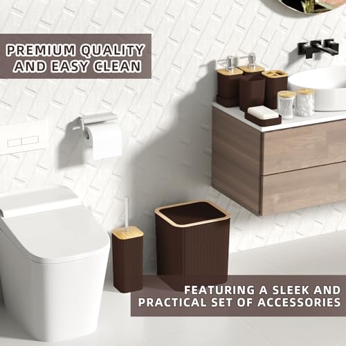 XLHOMO Bathroom Accessories Set - 25PC Brown Bathroom Set, Bathroom Set with Shower Curtain and Rugs, Brown Shower Curtain Set, Toilet Brush, Bathroom Trash Can - size: Bath Set+Shower Curtain+Rugs, style: Brown