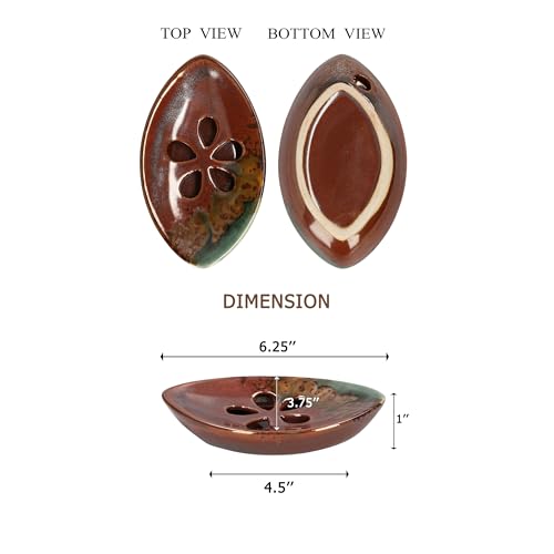 Ceramic Soap Dish with Self Draining Tray for Bathroom, Kitchen (Reddish Brown) 6.25 x 3.75 x 1 inches (LxWxH) 1111 LungMongKol Shop 016 - color: Reddish Brown