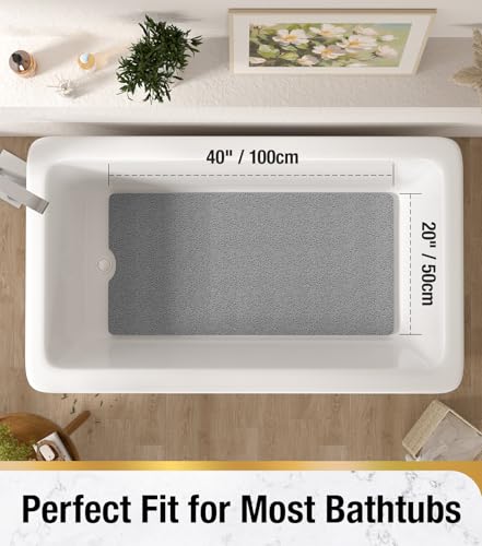 HITSLAM Non Slip Bathtub Mat 40 x 20 Inch, Extra Long Bath Mat for Tub, Soft PVC Loofah Shower Floor Mat with Drain, Quick Drying Bathroom Tub Mat for Wet Area, Without Suction Cup, Grey - color: Grey, size: 40" x 20" (Rectangular)