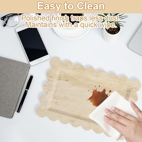 100% Natural Marble Vanity Tray - Real Stone Storage Organizer for Bathroom/Kitchen/Vanity/Dresser, Countertop Tray for Perfume, Jewelry, Home Decor, 11.8 x 7.8 x 0.7 Inch - color: Travertino Romano