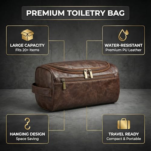 Men’s Hanging Toiletry Bag, Large Capacity Travel Dopp Kit Organizer for Business Trip – Waterproof Shaving Bag Multi-Compartment Storage for Grooming Essentials, Bathroom & Gym (Coffee) - color: Coffee