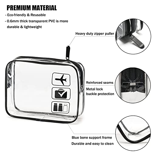 MODENGKONGJIAN TSA Approved Toiletry Bag, 3 Pcs Clear Toiletries Bags Quart Size Travel Makeup Cosmetic Bag for Women Men, Carry on Airport Airline Compliant Bag (Black) - color: Black