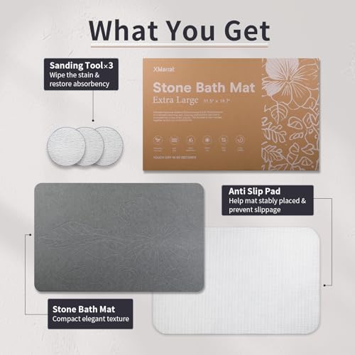XMarrat Extra Large Stone Bath Mat Large, 31.5'' x 19.7'' Diatomaceous Earth Non-Slip Stone Shower Mat, Super Absorbent Diatomite Stone Mats for Bathroom, Quick Drying, Easy to Clean (Dark Gray) - color: Dark Grey F2, size: 31.5" x 19.7" (Rectangular)