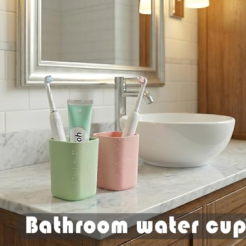 4PCS Bathroom Tumbler Toothbrush Cup, Unbreakable Reusable Drinking Cups, Plastic Mouthwash Cup Toothbrush Holders 330ml (Blue, Grey, Green, Pink)