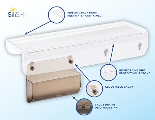 SiliProducts SiliSink Silicone Edge Guard for Kitchen Sink - Fits 3.75” - 4” Wide - The Original Silicone Sink Edge Protector with Sponge Caddy - Splash Guard, 14” Clear Diamond - color: Clear Diamond, size: 4in x 14in