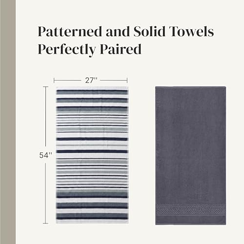 Modern Threads Pax 6-Piece Reversible Yarn Dyed Jacquard Towel Set - Bath Towels, Hand Towels, & Washcloths - Super Absorbent & Quick Dry - 100% Combed Cotton, Denim - color: Blue, style: Wide Stripe