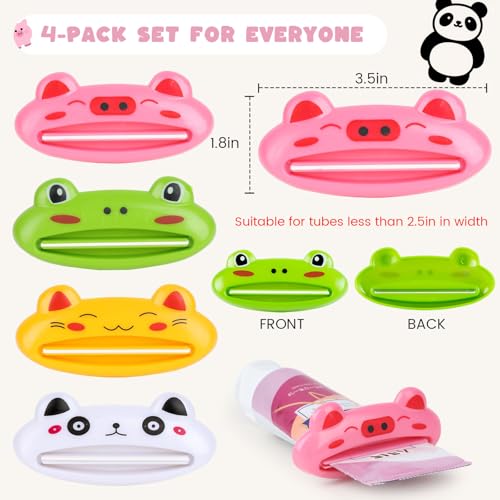 LOVEINUSA Cute Toothpaste Dispenser for Kids, 4 PCS | Cartoon Animal Tooth Paste Tube Squeezer Roller for Kid, Toothpaste Facial Cleanser Creams - color: Multi