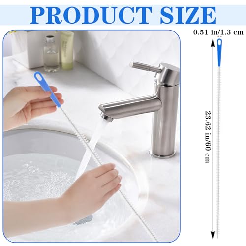 2pcs Sink Drain Cleaner Brush, 23.62 Inches Snake Cleaning Flexible Drain Brush, Long Pipe Drains Clog Remover Hair Cleaning Tool for Toilet, Kitchen Sink, Bathroom Tub, Shower, and Sewer