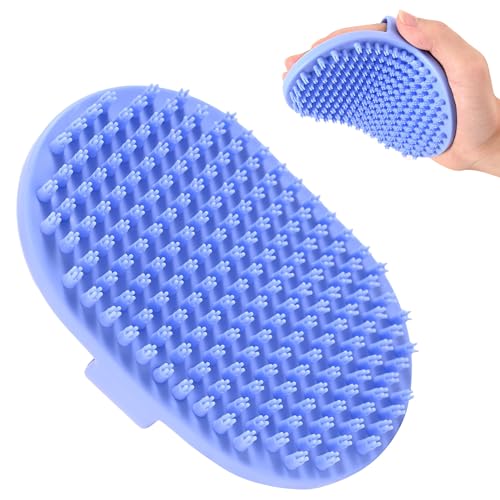 Dog Grooming Bath Brush, Pet Rubber Brush for Shower Scrubbing & Soothing Massage, Ideal for Long & Short Haired Dogs and Cats, Essential Puppy Accessories, Short-Pins [We Love Doodles] - size: Short Pins