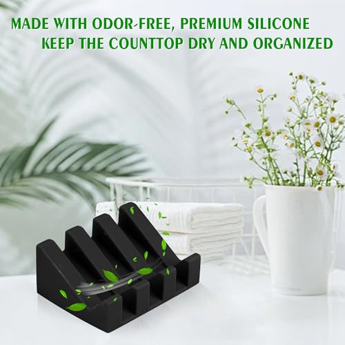 Soap Dish Holder for Shower with Suction Cup, Silicone Soap Holder & Saver Self-Draining Bar Soap Dish Keeps Soap Dry for Bathroom, Kitchen, Bathtub, Extends Soap Life (Black-4Pack) - color: Black - 4 Pack