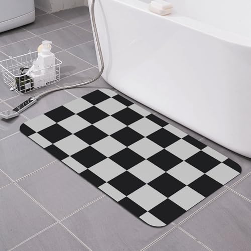 Black and White Checkered Bath mats Quick Dry Absorbent Bath Rugs Rubber Non Slip Bath Mat for Bathroom Floor Tub Shower Sink 16"×24" - color: Black and White Checkered, size: 16"x24"