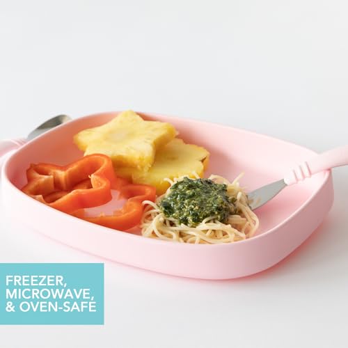 Bumkins Toddler and Baby Suction Plate, Silicone Grip Dish Large Tray for Big Kids, Fits Most Highchairs, Essential Children Feeding Supplies, Non Skid Sticky Bottom, Platinum Silicone, Pink - color: B5 Pink-GT