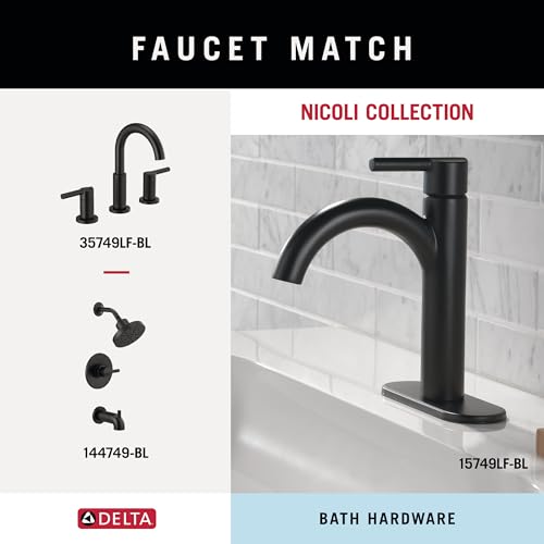 Delta 4-Piece Matte Black Bathroom Set Towel Rack, Ring, Toilet Paper Holder, Hook | Nicoli Bath Accessories - color: Matte Black