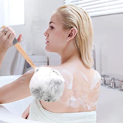 AmazerBath Shower Sponge Loofah Back Scrubber, PE Soft Mesh Loofah Body Scrubber with Long Wooden Handle, Bath Sponge for Men Women (Black) - style: Black