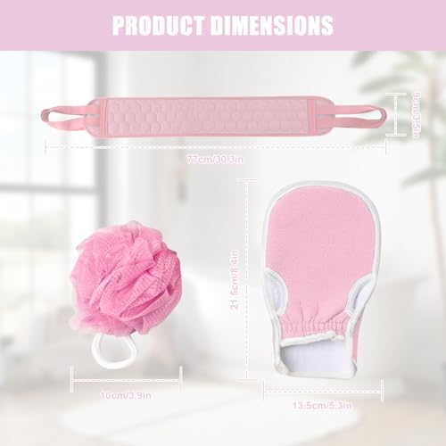 Back Scrubber Set, 3Pcs Bath Gloves and Shower Loofah Sponge for Body Scrub and Daily Shower Cleaning(Light Pink) - color: Light Pink
