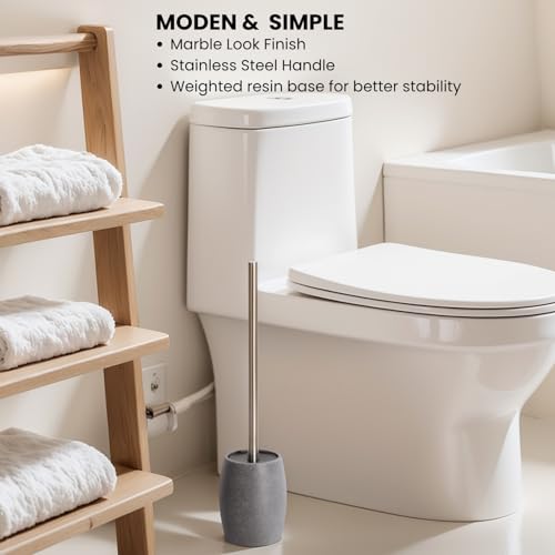 Clasin Home Toilet Bowl Brush and Holder with Stainless Steel Long Handle, Toilet Scrubber Brush with Durable Base, 360° Deep Cleaning Bristles for Bathroom, Compact Set for Small Space (Gray) - color: Gray