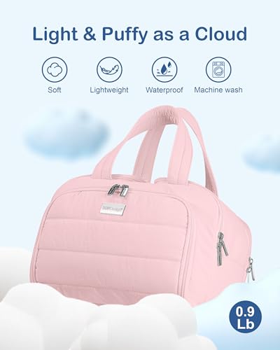 TOPDesign Travel Toiletry Bag for Women, Puffer Large Toiletry Bag, Lightweight Cosmetic Makeup Organizer with Handle for Traveling, Accessories, Essentials, Toiletries (Baby Pink) - color: Baby Pink