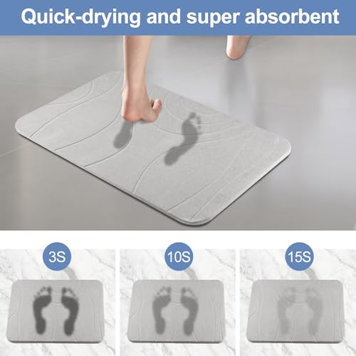 Stone Bath Mat, 2 Pack Diatomaceous Earth Shower Mat, Non-Slip Super Absorbent Quick Drying Bathroom Floor Mat, 24x15, Light Grey - color: Light Grey, size: 24" x 15" (2 Pack)