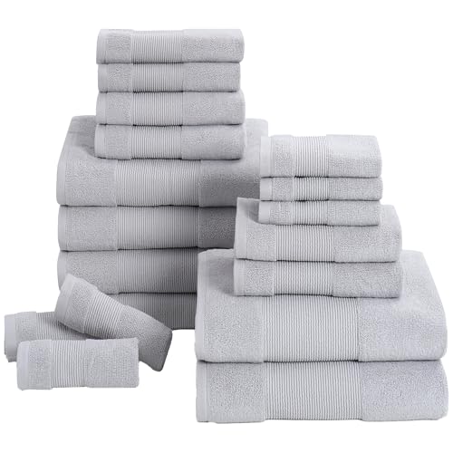 Modern Threads Air Cloud 18-Piece Towel Set - 100% Zero-Twist Cotton, 500 GSM, Quick Dry & Plush, Gray - color: Gray, size: 18 Pcs Towel Set