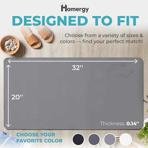 Homergy Bath Mat for Bathroom Non Slip, Quick Dry, 20x32 in, Grey | Ultra absorbent, machine washable, mildew resistant shower mat with rubber backing for tub, poolside and outdoor showers - color: Gray, size: 20" x 32"