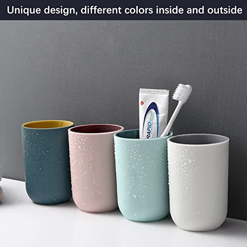 Bathroom Cups, Unbreakable Reusable Drinking Cups Set of 4 Colors Plastic Toothbrush Holder Tumbler 330ml Dishwasher Safe