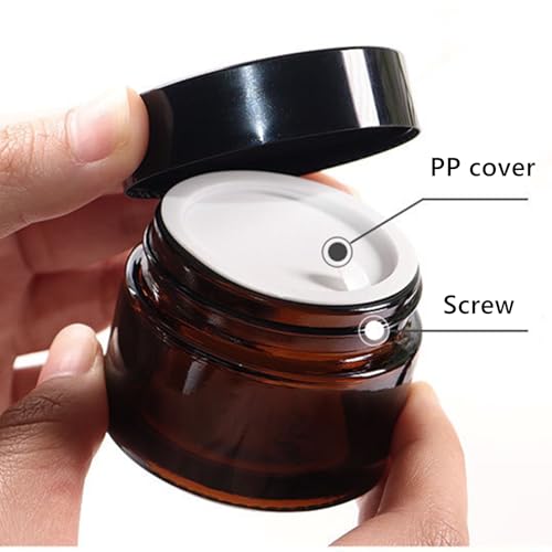 36 Pack 2oz Amber Glass Jars, Round Cosmetic Jars with with Black Lids and Inner Liners, Reusable Glass Containers for Homemade Creams, Candle, Skincare, Lotion, Travel